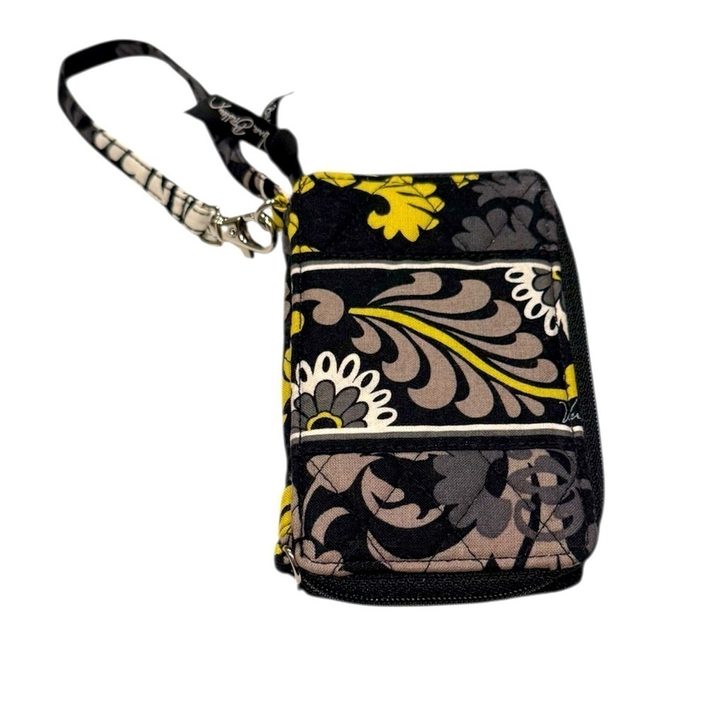 Vera Bradley Baroque Black Gray Retired Pattern Coin ID Purse Wristlet Strap
